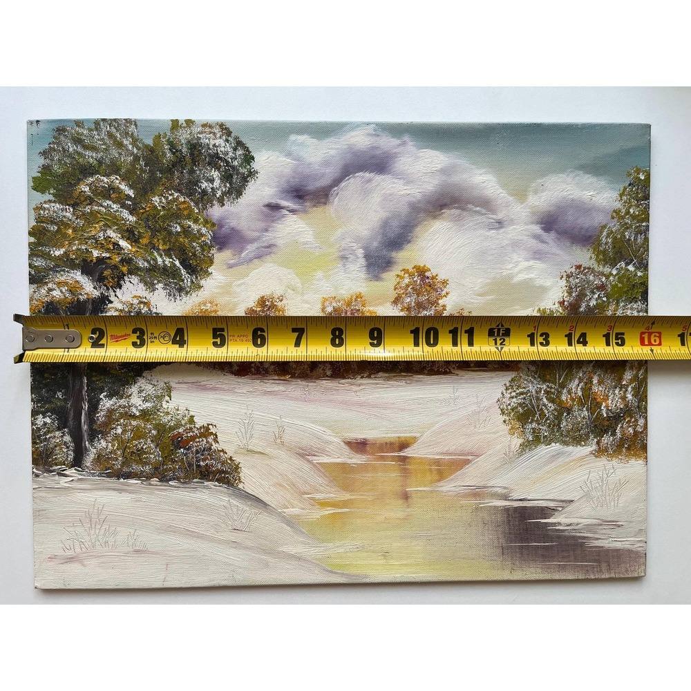 Original Acrilic Painting, unsigned Winter Landscape 16x12 on canvas board - Picture 5 of 6